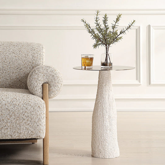 Hollen Accent Table by Uttermost in white, brushed brass. Made from metal, sandstone in a unique style.