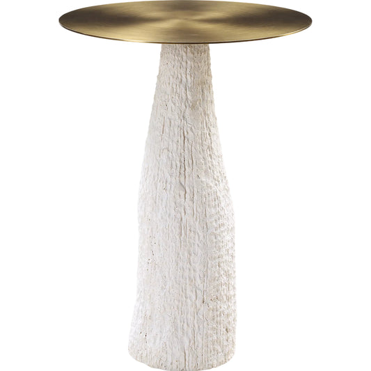 Hollen Accent Table by Uttermost in white, brushed brass. Made from metal, sandstone in a unique style.