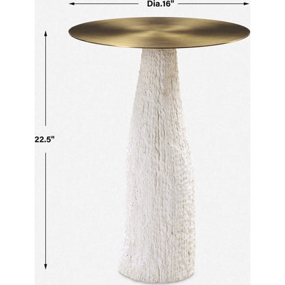 Hollen Accent Table by Uttermost in white, brushed brass. Made from metal, sandstone in a transitional style.