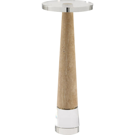 Niari Travertine Drink Table by Uttermost in gold. Made from crystal, travertine, steel in a unique style.