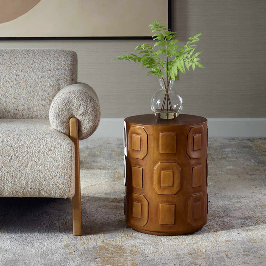 Alson Geometric Accent Table by Uttermost in wood. Made from suar wood in a unique style.