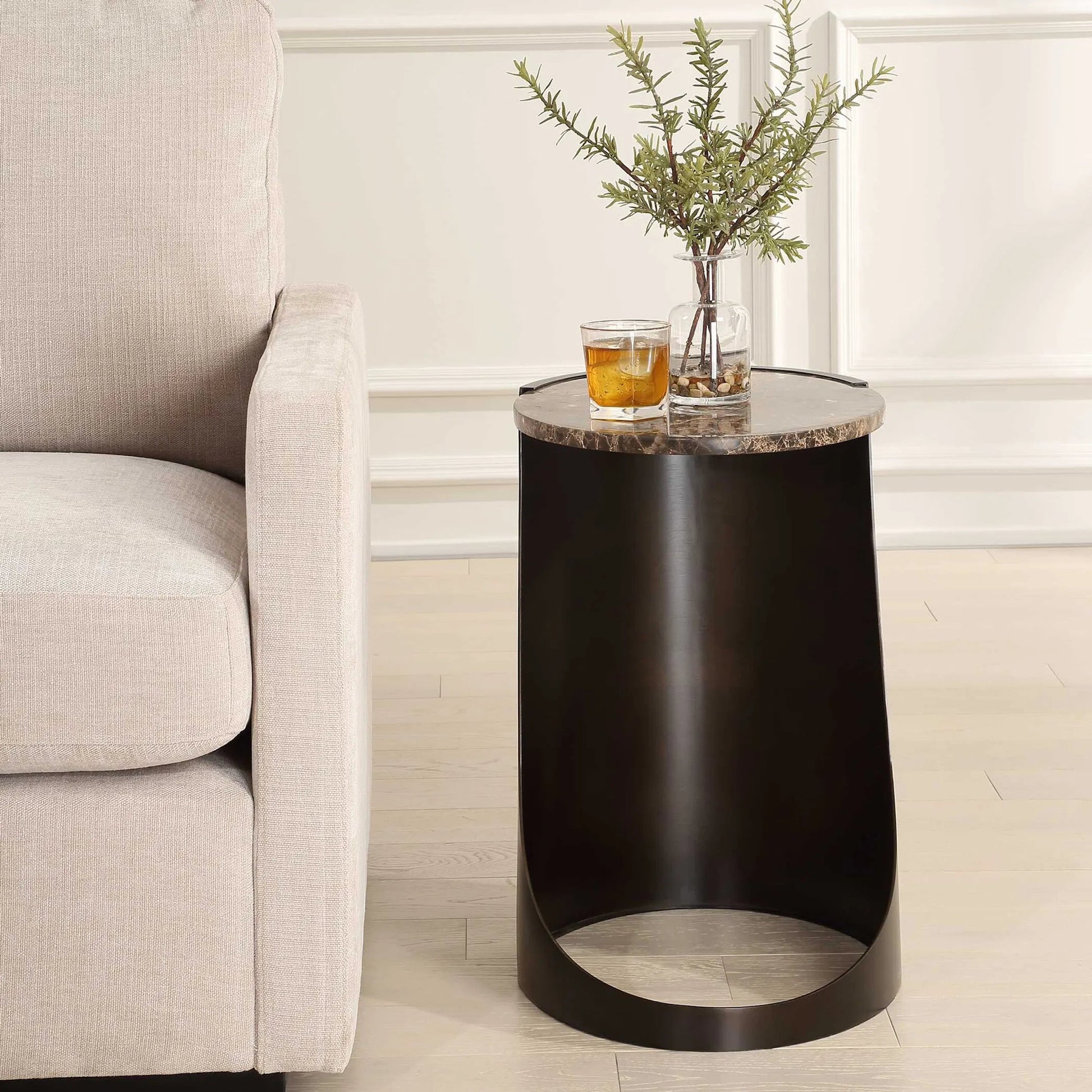 Welling Modern Side Table by Uttermost in black. Made from metal, marble in a unique style.