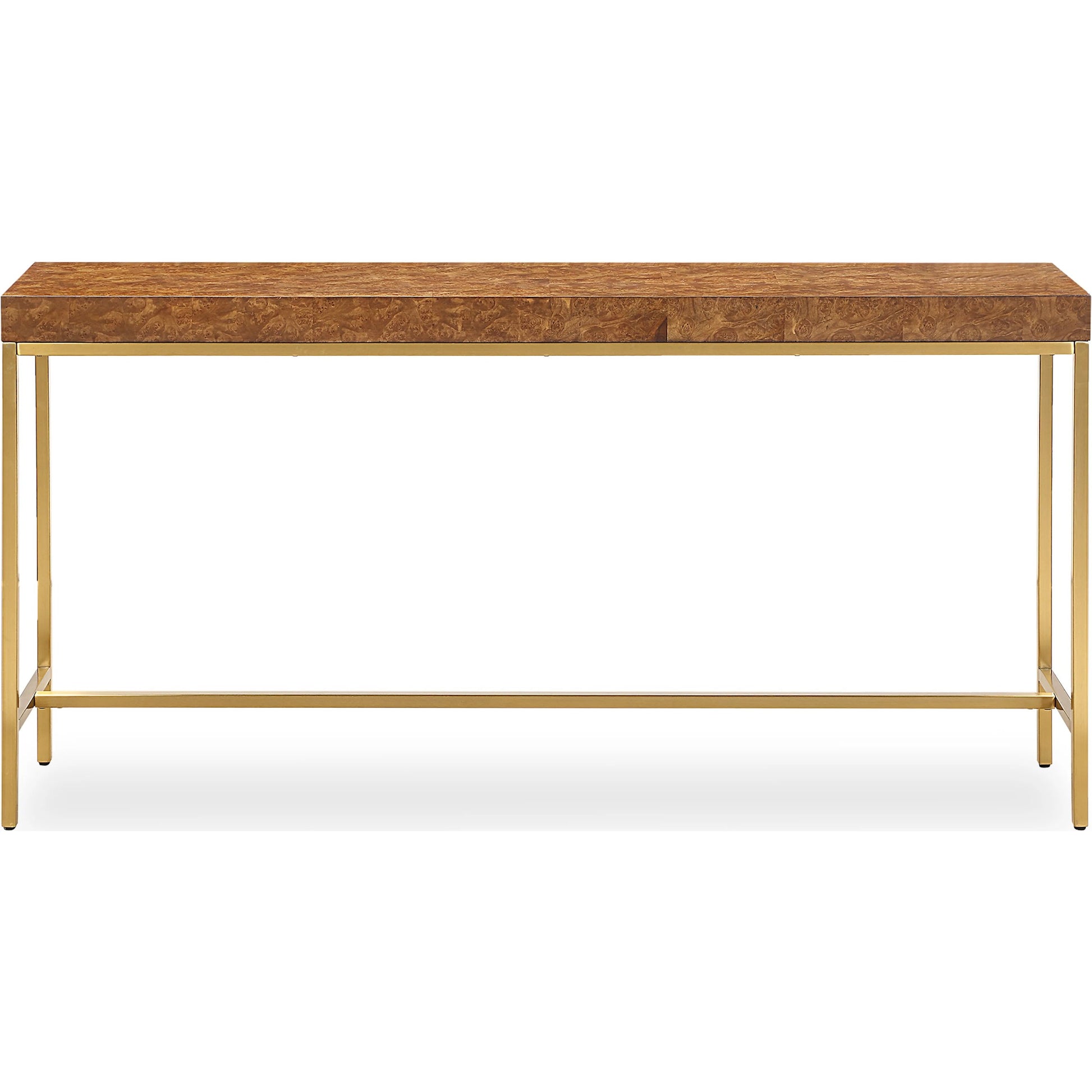 Moran Burl Console Table by Uttermost in gold. Made from stainless steel, mdf, burl veneer in a modern style.