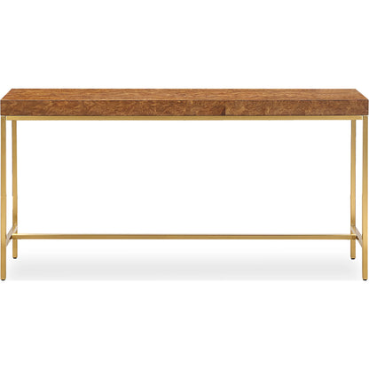 Moran Burl Console Table by Uttermost in gold. Made from stainless steel, mdf, burl veneer in a modern style.