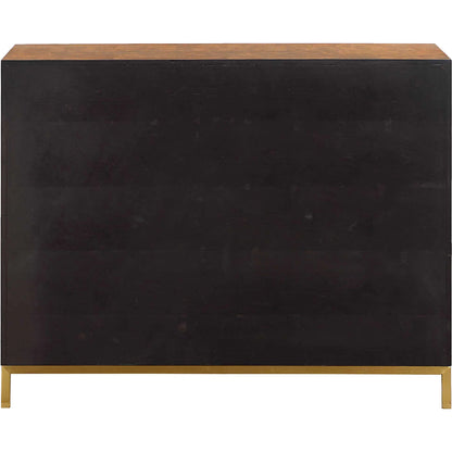 Jethro Burl 2 Door Cabinet by Uttermost in gold. Made from plywood, stainless steel, hardwar, burl veneer in a transitional style.