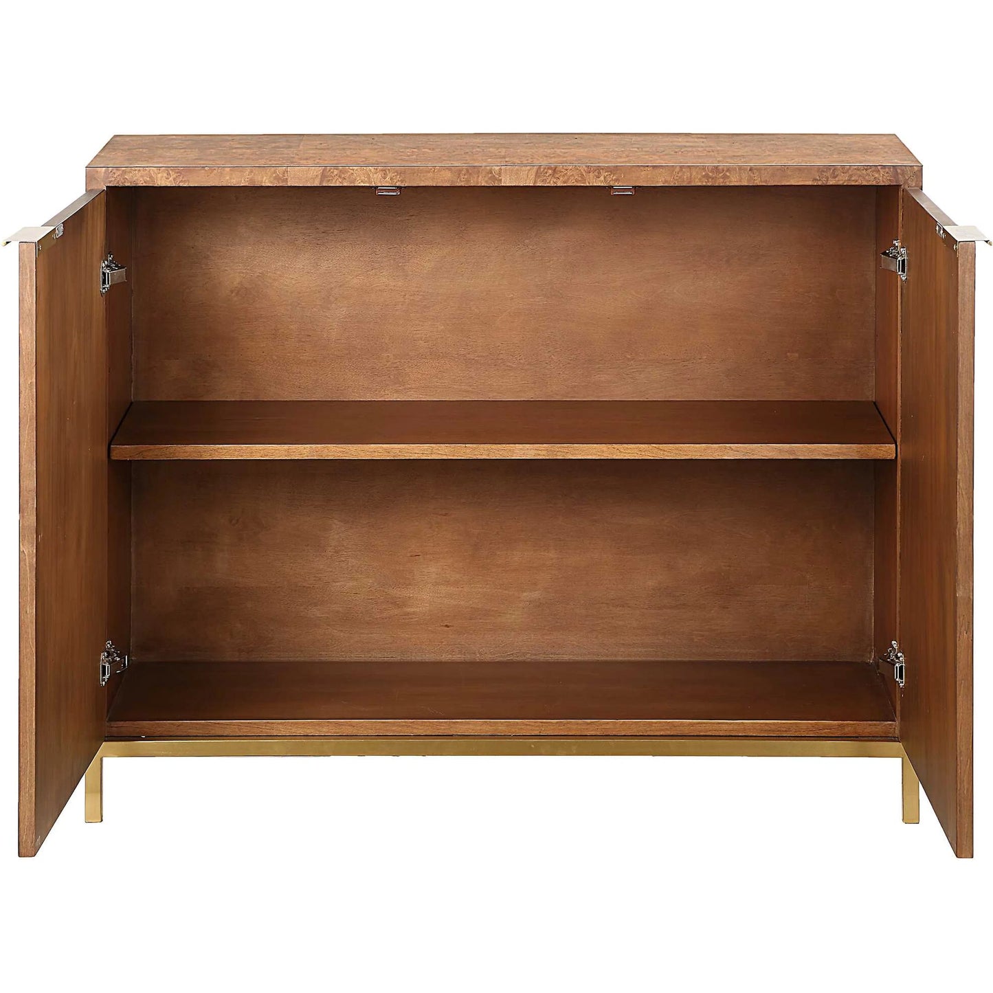 002 SI-2386754 | Additional Silo | Jethro Burl 2 Door Cabinet by Uttermost in gold. Made from plywood, stainless steel, hardwar, burl veneer in a transitional style.