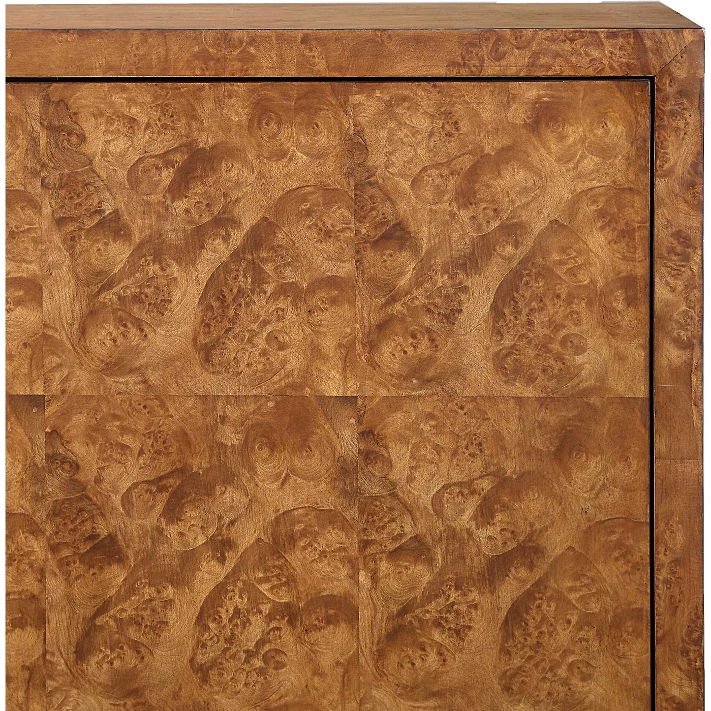 003 SI-2386754 | Closeup | Jethro Burl 2 Door Cabinet by Uttermost in gold. Made from plywood, stainless steel, hardwar, burl veneer in a transitional style.