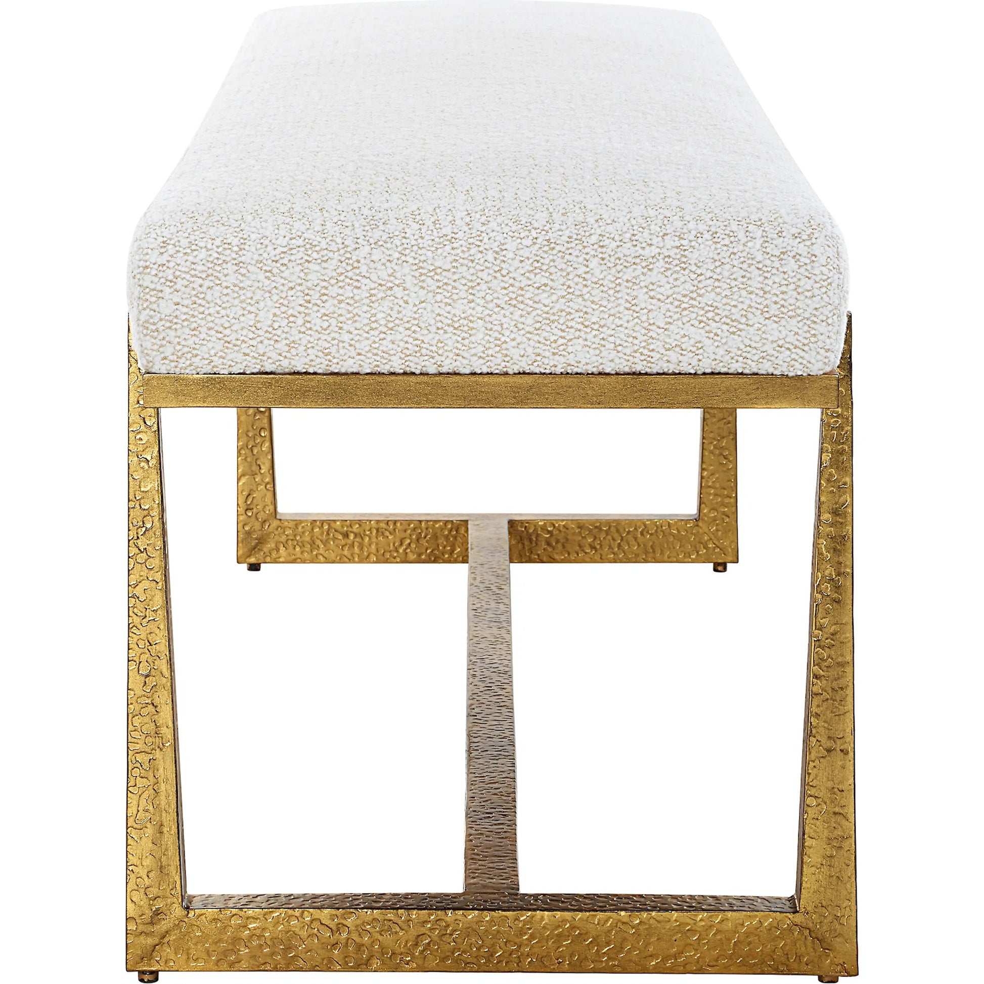 Midas Bench by Uttermost in gold. Made from metal, mdf, foam, fiber in a unique style.