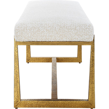Midas Bench by Uttermost in gold. Made from metal, mdf, foam, fiber in a unique style.