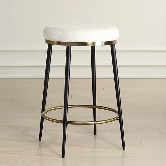 Ensemble Cream Counter Stool by Uttermost in brass. Made from etal, mdf, foam, fabric in a unique style.