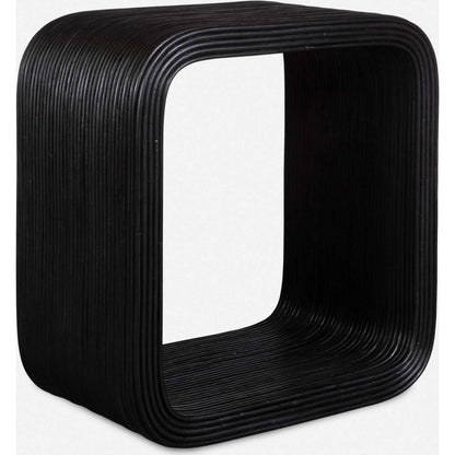 Compton Rattan Side Table by Uttermost in black. Made from rattan core, mahogani wood in a modern style.