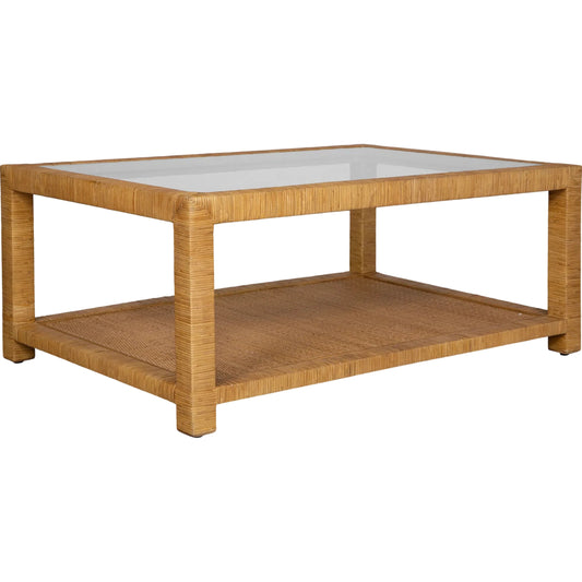 Kensing Natural Coffee Table by Uttermost in natural. Made from manggo wood with rattan core in a unique style.