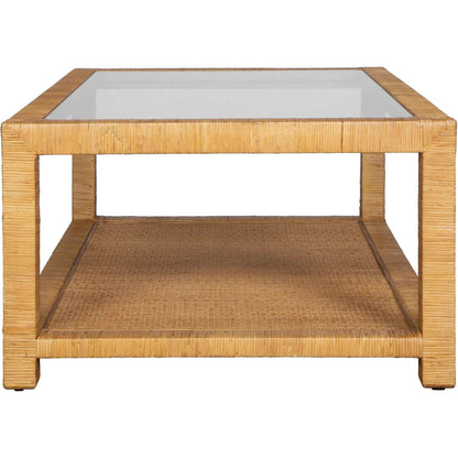 Kensing Natural Coffee Table by Uttermost in natural. Made from manggo wood with rattan core in a unique style.