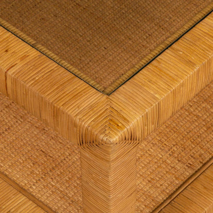 Kensing Natural Coffee Table by Uttermost in natural. Made from manggo wood with rattan core in a unique style.