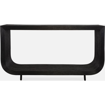 Compton Console Table by Uttermost in black. Made from rattan core, mahogani wood in a modern style.