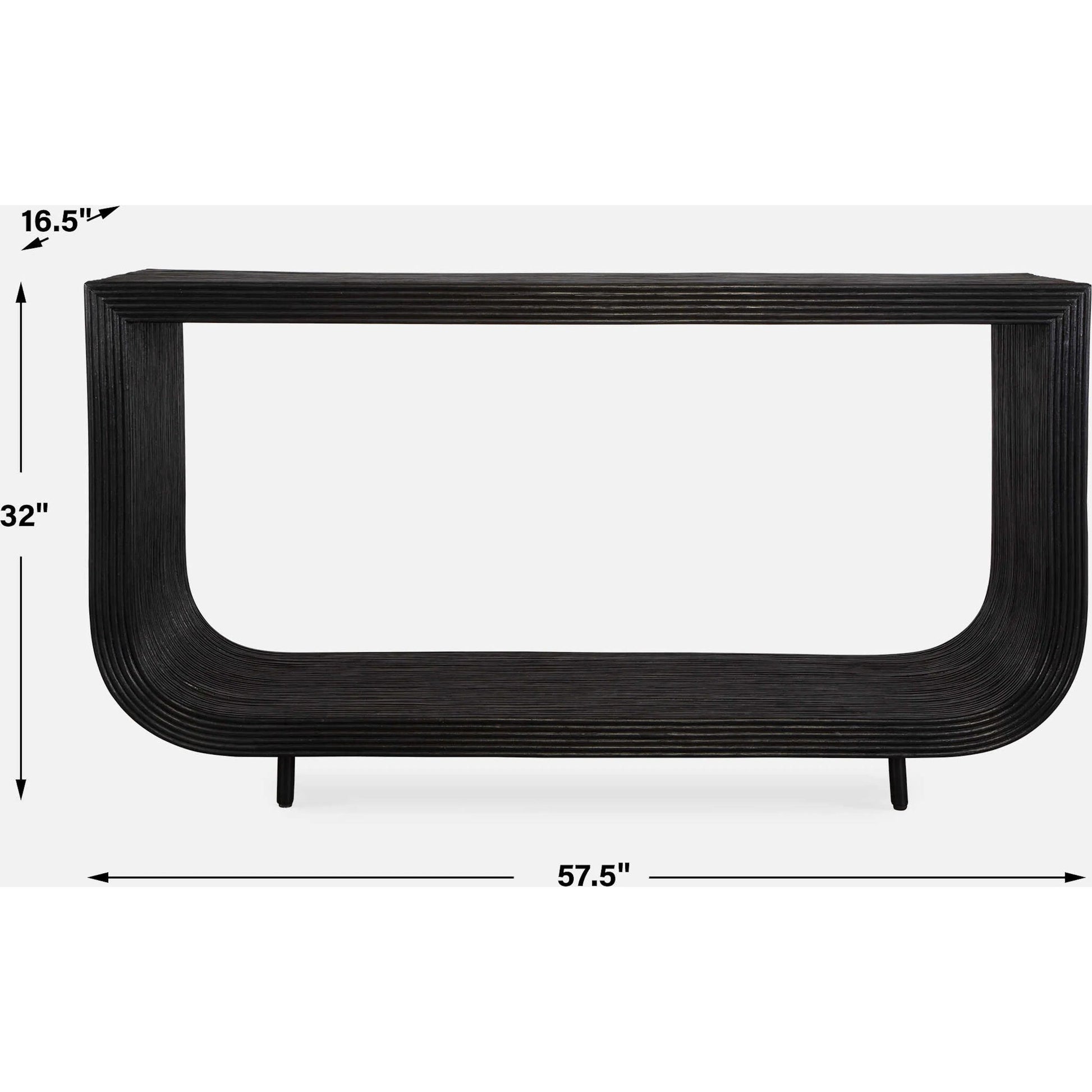 Compton Console Table by Uttermost in black. Made from rattan core, mahogani wood in a modern style.