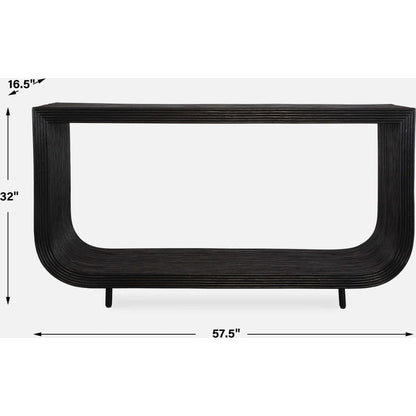 Compton Console Table by Uttermost in black. Made from rattan core, mahogani wood in a modern style.
