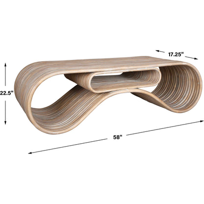 Montrose Rattan Coffee Table by Uttermost in white. Made from ratan pole in a modern style.