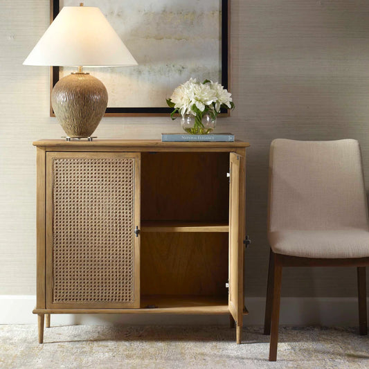 Coast 2 Door Rattan Cabinet by Uttermost in oak. Made from mdf oak veneer, oak wood in a unique style.