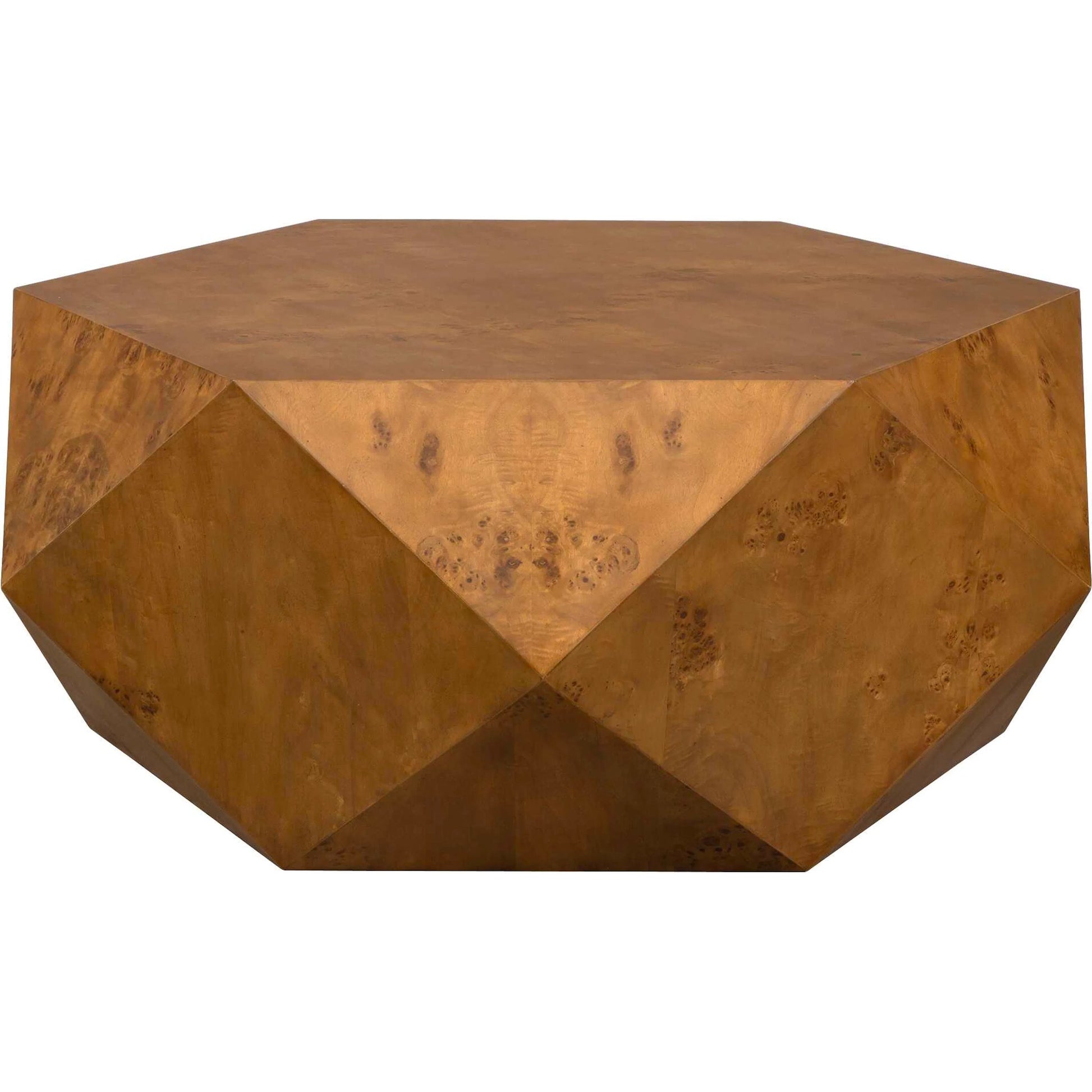 Hughes Geometric Coffee Table by Uttermost in caramel. Made from mdf veneer mappa burl with java wood in a transitional style.