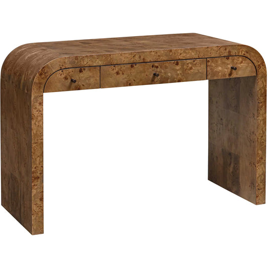 Rocco Mappa Burl Desk by Uttermost in burl, dark bronze. Made from mdf veneer mappa burl with java wood in a unique style.