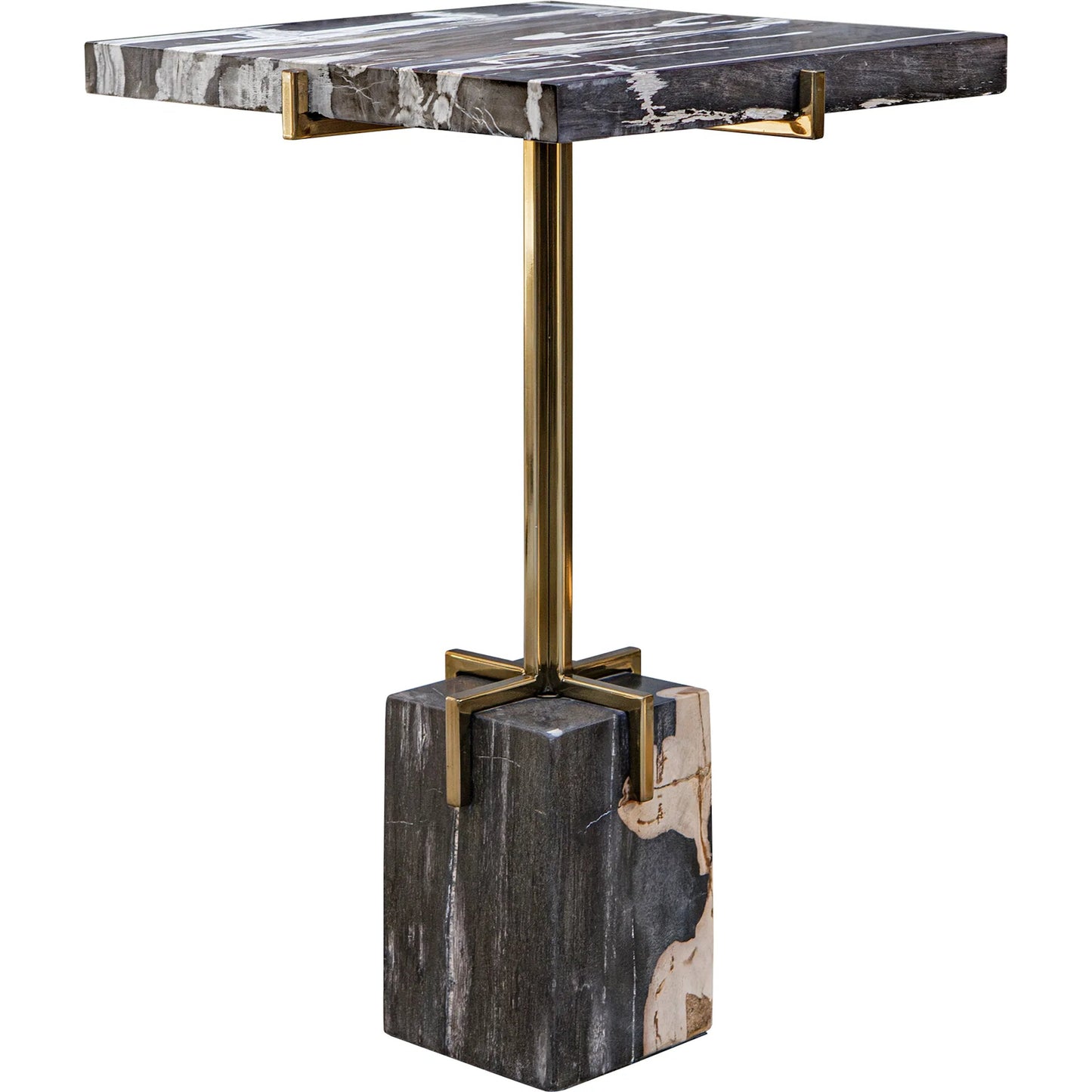 001 SI-2355266 | Primary Silo | Rowman Petrified Accent Table by Uttermost in gold. Made from patrified wood with stainless steel in a modern style.