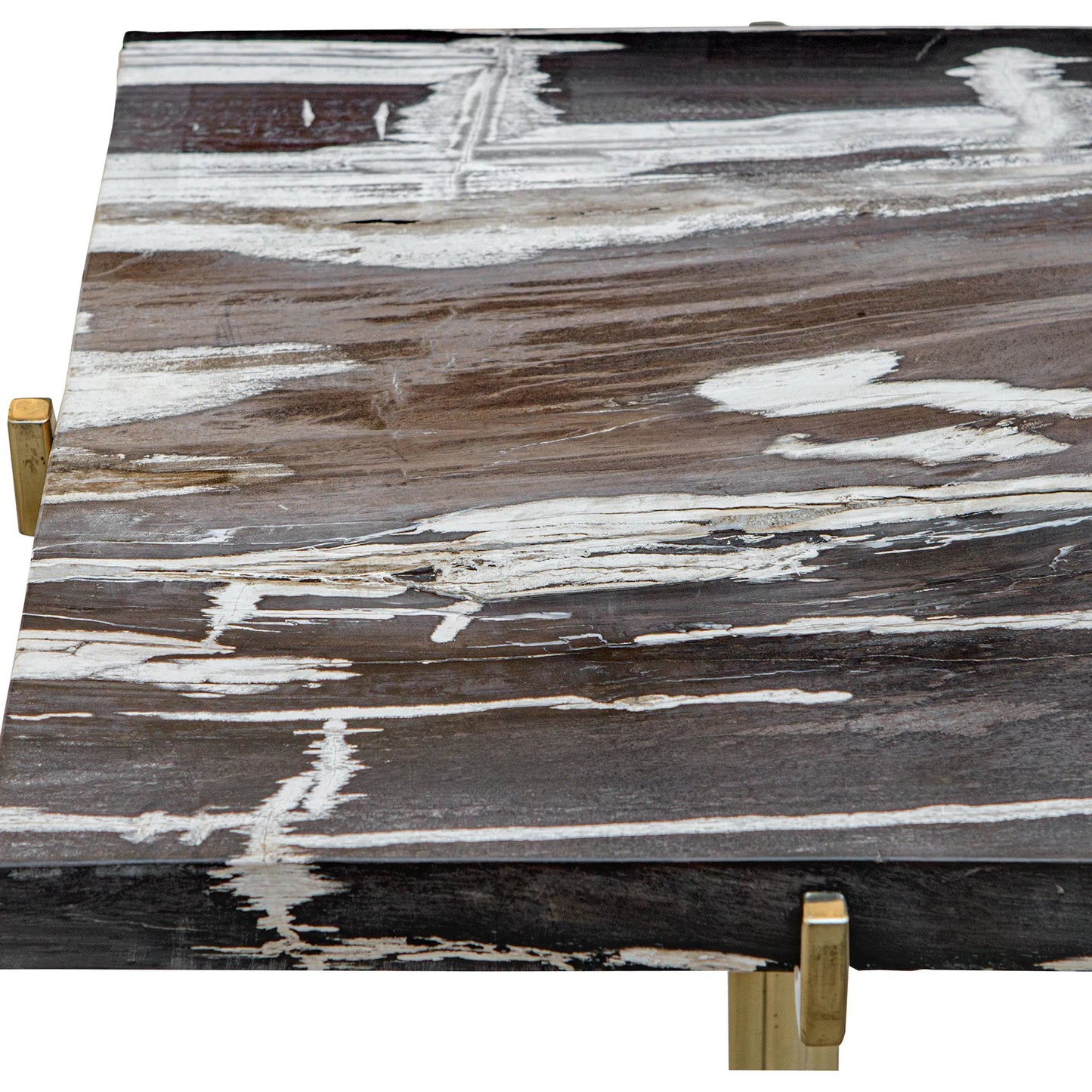 004 SI-2355266 | Lifestyle | Rowman Petrified Accent Table by Uttermost in gold. Made from patrified wood with stainless steel in a modern style.