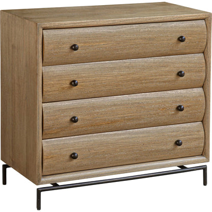 Millard Curved 4 Drawer Chest by Uttermost in warm natural, bronze. Made from mindi wood, mindi veneer in a transitional style.