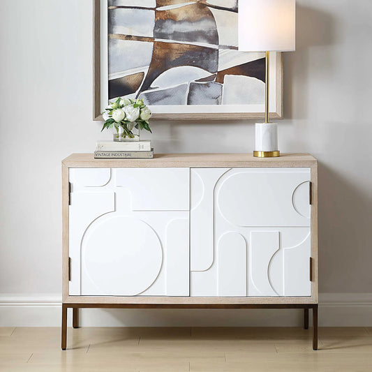 Weimar 2 Door Cabinet by Uttermost in natural, cream, bronze. Made from fir, mdf, iron, red oak in a unique style.