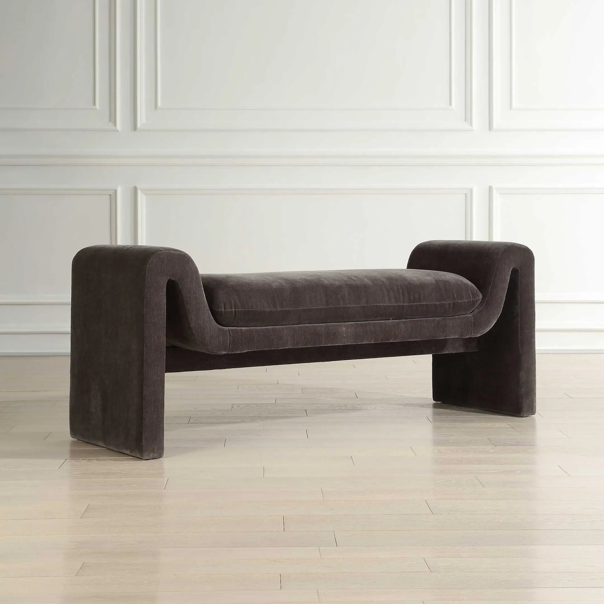Manson Modern Bench by Uttermost in charcoal. Made from hardwood, plywood, fabric, foam in a unique style.