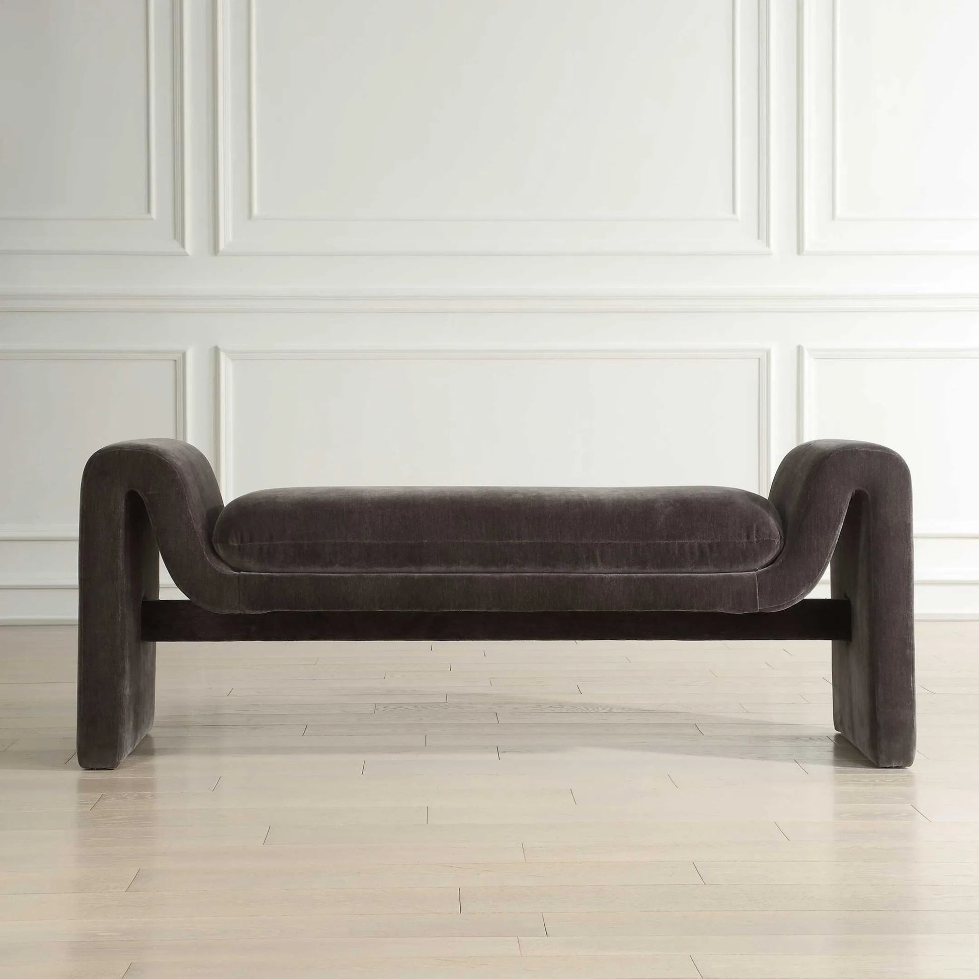 Manson Modern Bench by Uttermost in charcoal. Made from hardwood, plywood, fabric, foam in a unique style.