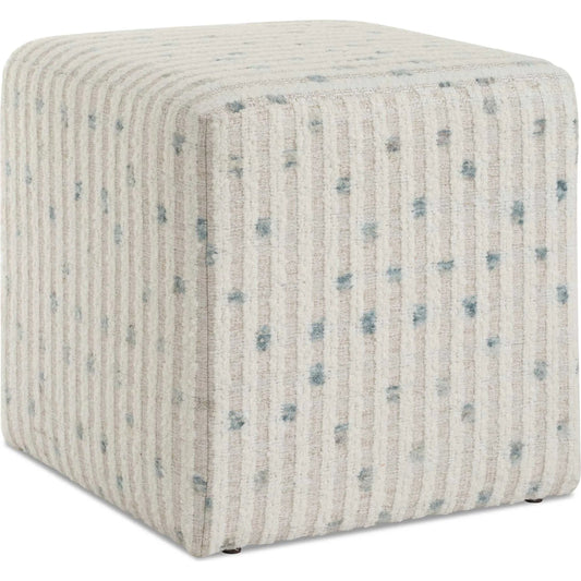 Joie Chenille Ottoman by Uttermost in white, blue. Made from fabric, foam, plywood in a unique style.