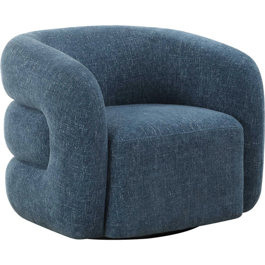 Junie Swivel Barrel Chair by Uttermost in blueberry. Made from fabric, foam, plywood in a unique style.
