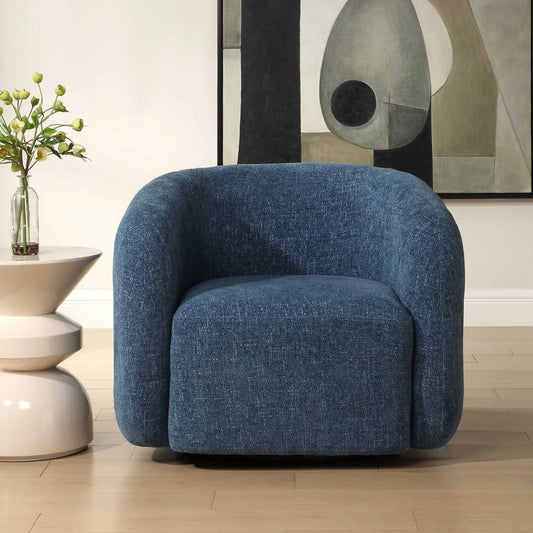 Junie Swivel Barrel Chair by Uttermost in blueberry. Made from fabric, foam, plywood in a unique style.