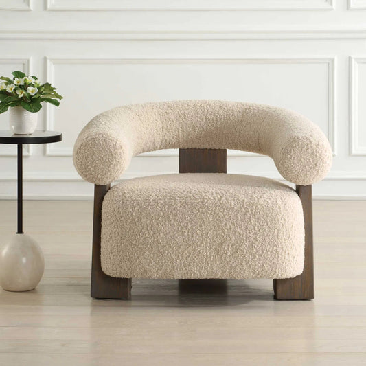 Lennox Shearling Accent Chair by Uttermost in dark walnut. Made from oak, fabric, foam, plywood in a unique style.