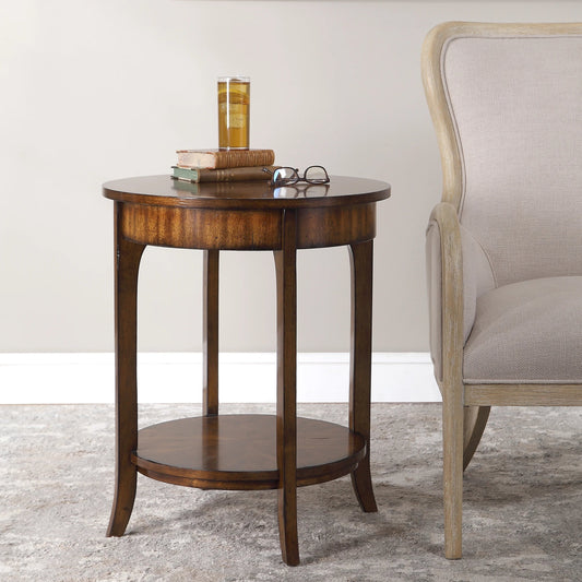 Carmel Round Lamp Table by Uttermost. Made from particle board, solid wood, veneer in a modern style.