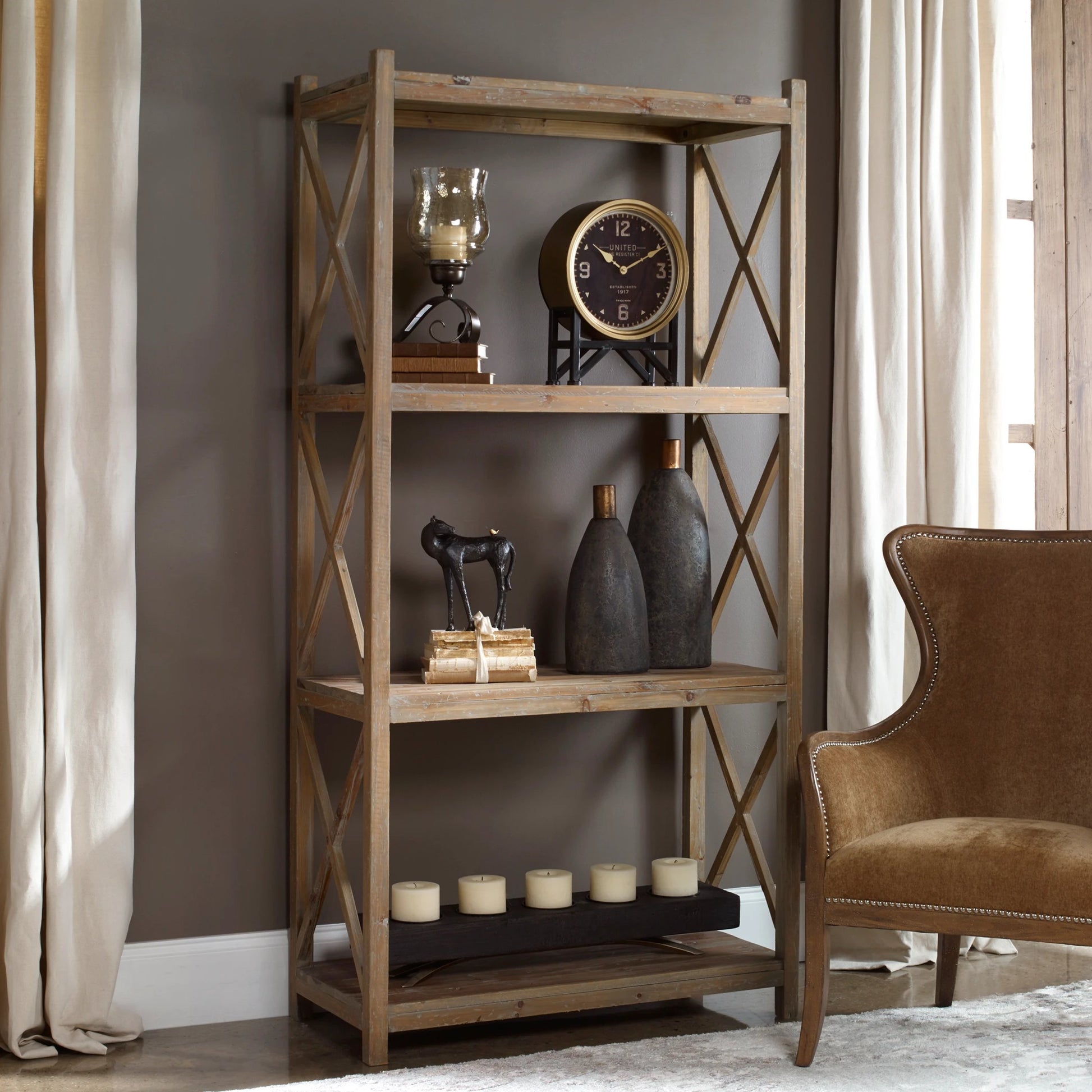 Stratford Reclaimed Wood Etagere by Uttermost. Made from reclaimed fir in a cottage & farmhouse style.
