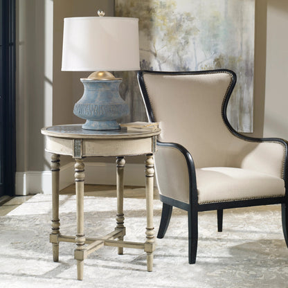 Sandy Wing Back Armchair by Uttermost. Made from wood, foam, fabric in a cottage & farmhouse style.