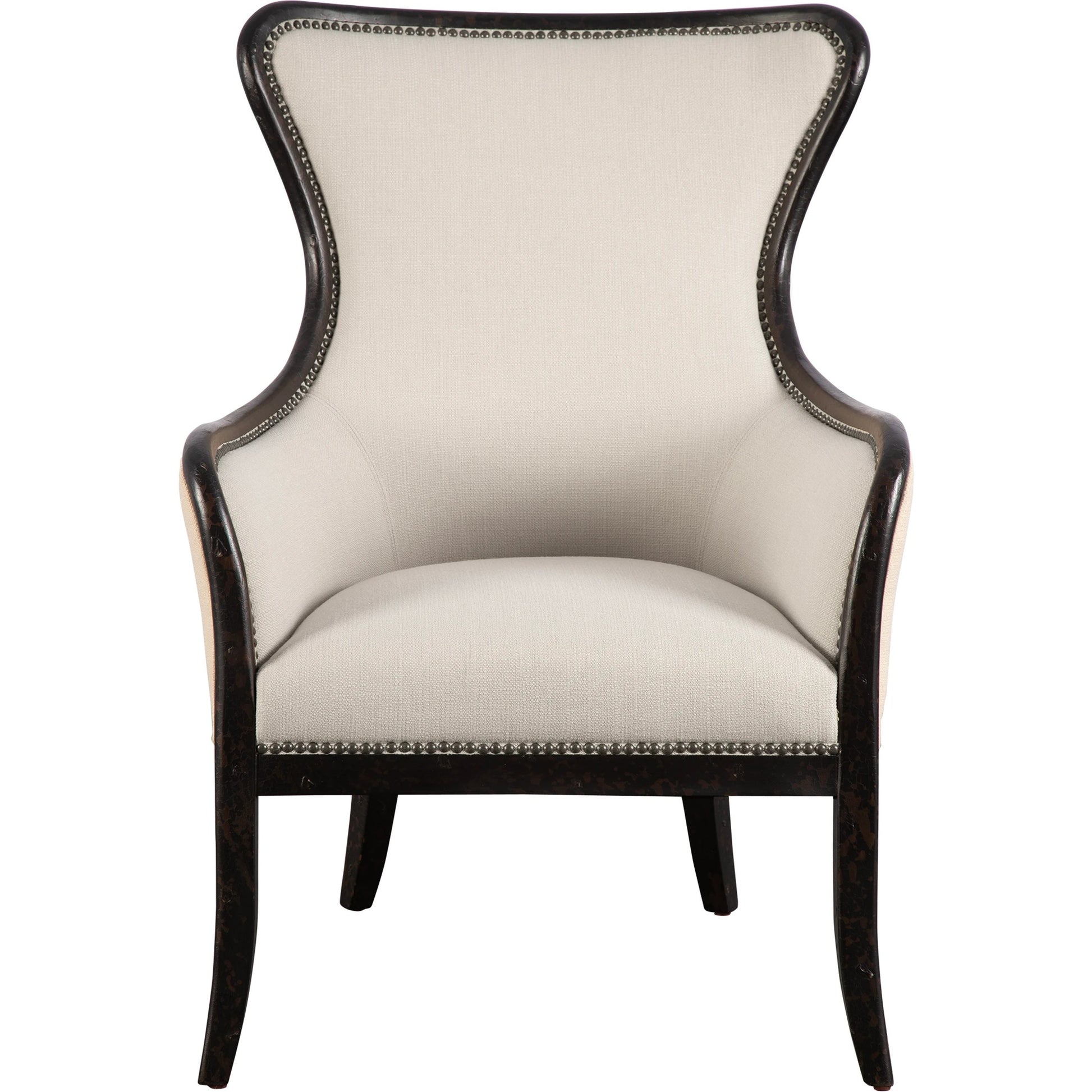 Sandy Wing Back Armchair by Uttermost. Made from wood, foam, fabric in a cottage & farmhouse style.