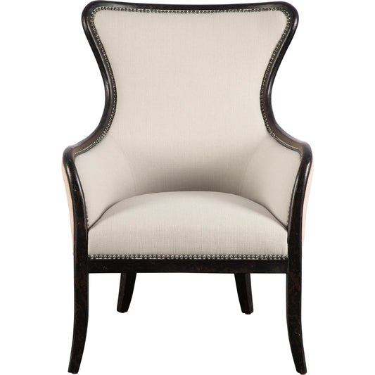 Sandy Wing Back Armchair by Uttermost. Made from wood, foam, fabric in a cottage & farmhouse style.