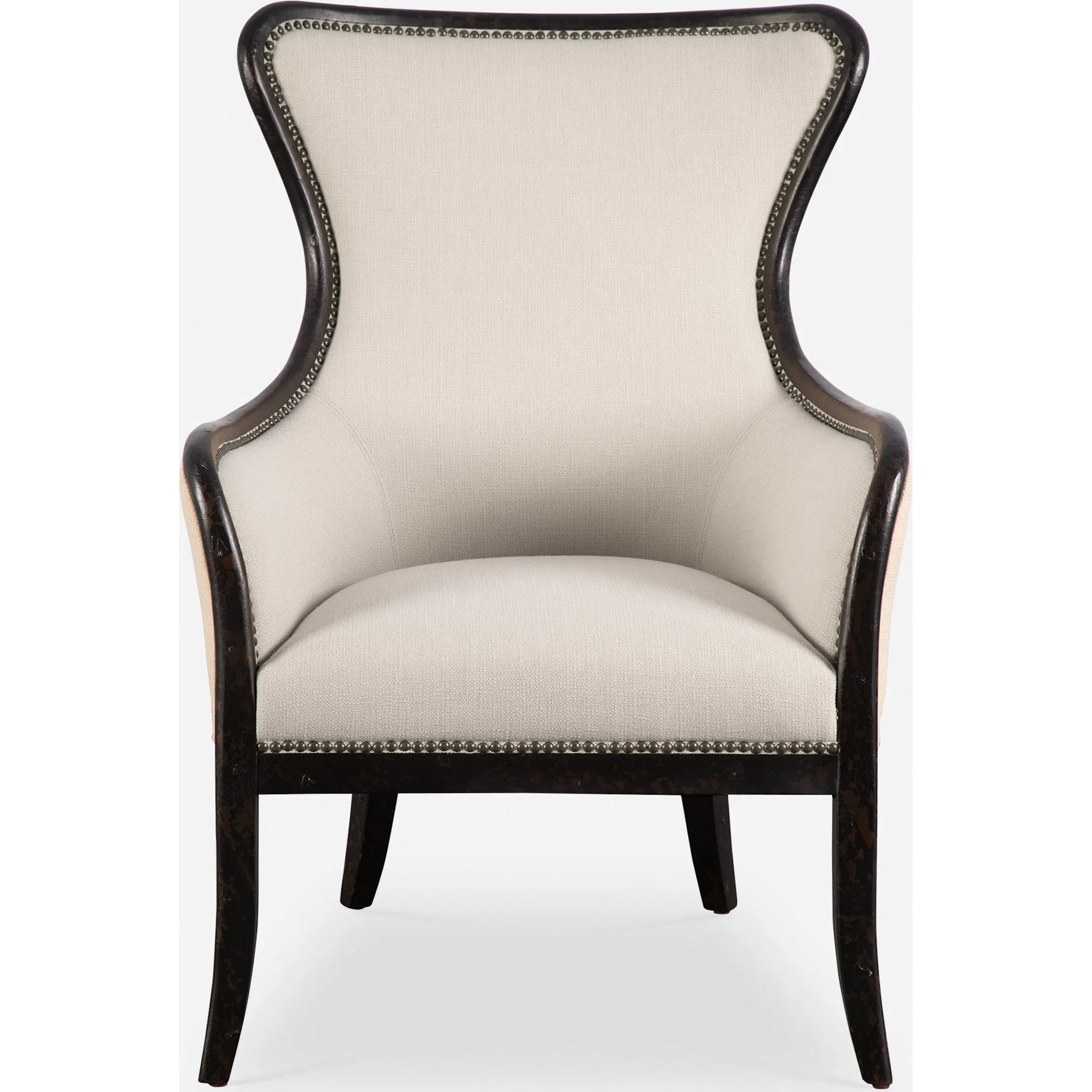 Sandy Wing Back Armchair by Uttermost. Made from wood, foam, fabric in a cottage & farmhouse style.