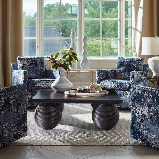 Kasson Sphere Leg Coffee Table by Uttermost in black. Made from mdf mango veneer, javamix wood in a unique style.