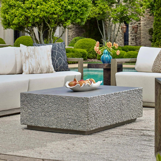 Hesston Outdoor Coffee Table by Uttermost in concrete. Made from glass fiber reinforced concrete in a unique style.