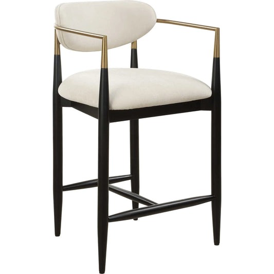 Moxie Counter Stool by Uttermost in off white, brass. Made from rubber wood, fabric, foam, iron, plywood in a unique style.