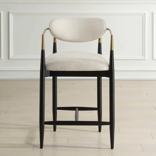 Moxie Counter Stool by Uttermost in off white, brass. Made from rubber wood, fabric, foam, iron, plywood in a unique style.
