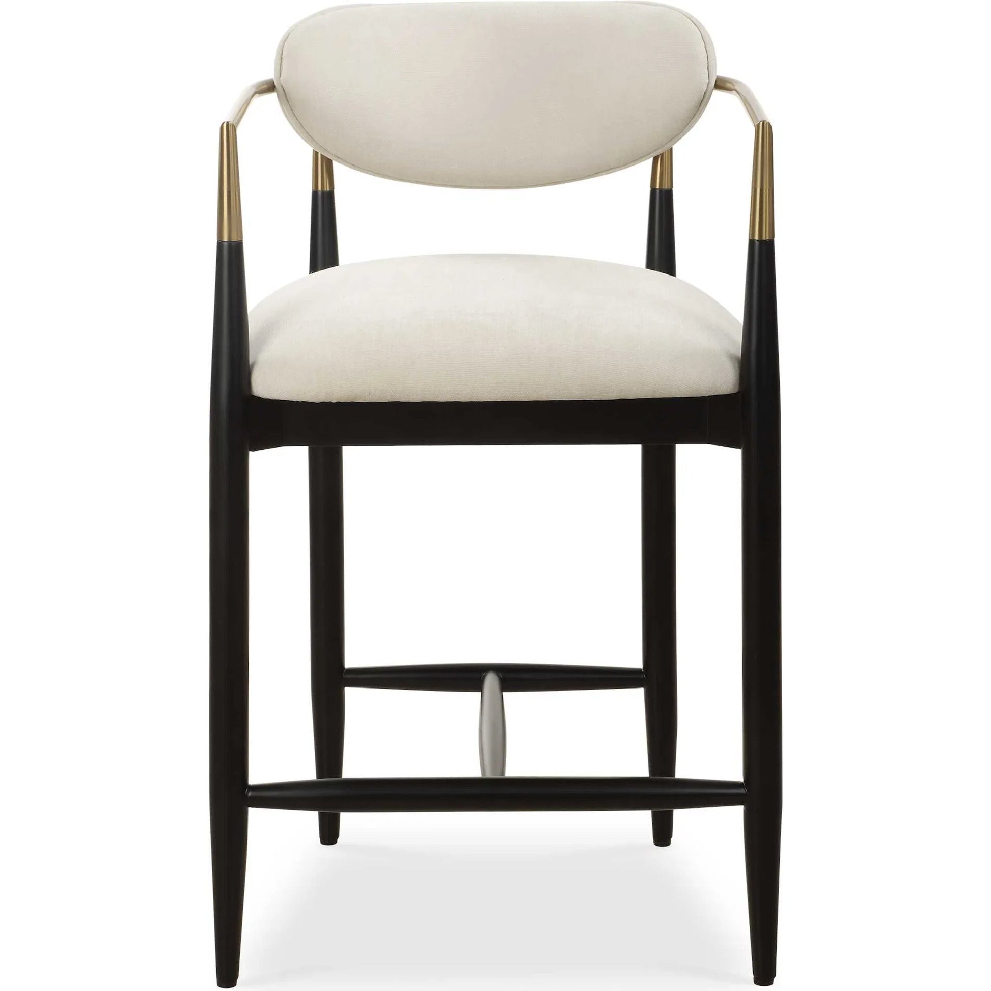 Moxie Counter Stool by Uttermost in off white, brass. Made from rubber wood, fabric, foam, iron, plywood in a modern style.