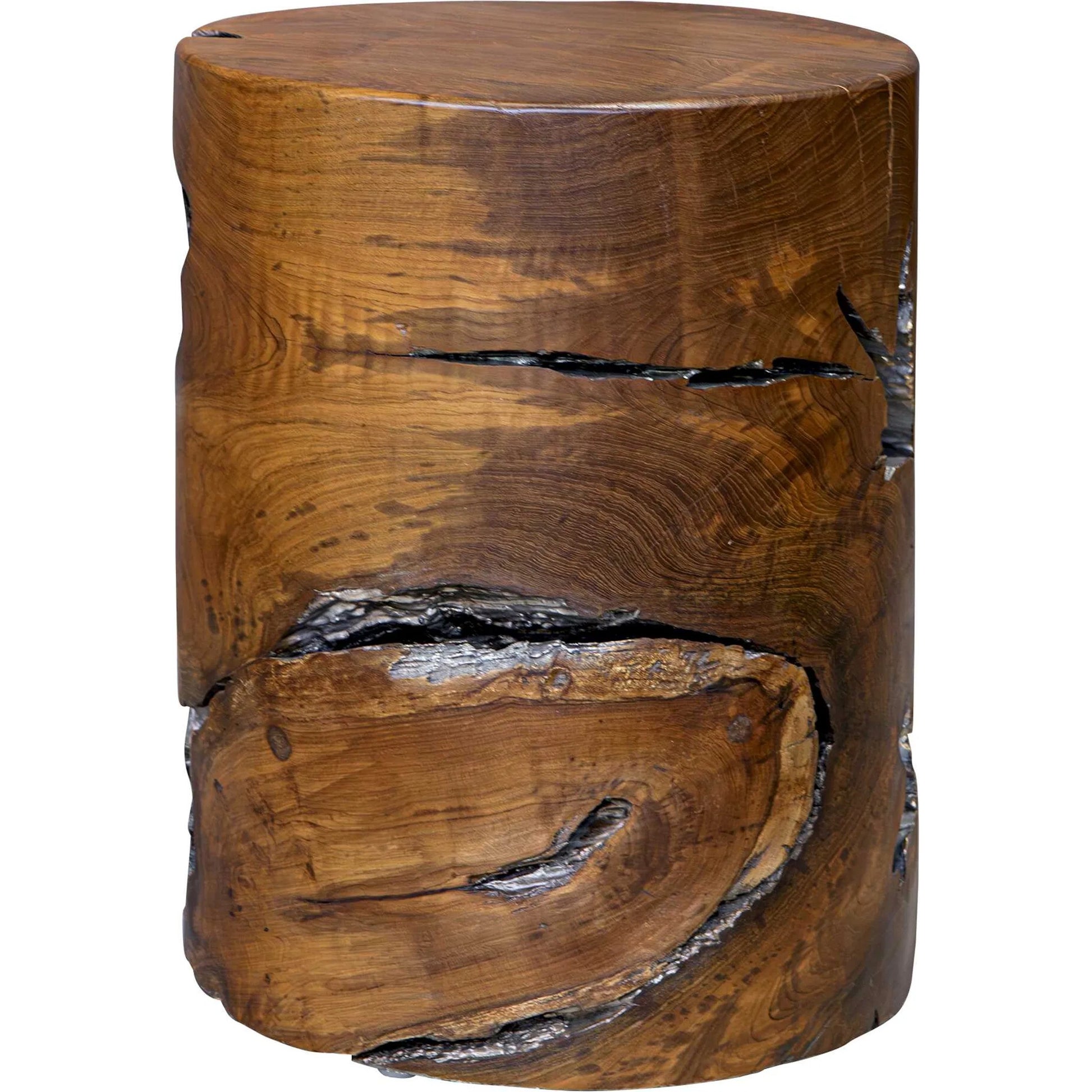 Rafe Accent Stool by Uttermost in natural, antique silver. Made from teak wood in a cottage & farmhouse style.