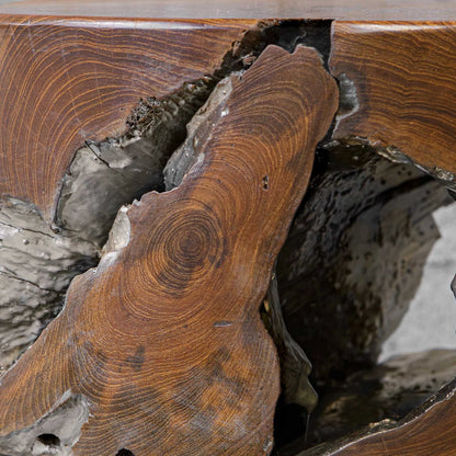 Rafe Accent Stool by Uttermost in natural, antique silver. Made from teak wood in a cottage & farmhouse style.