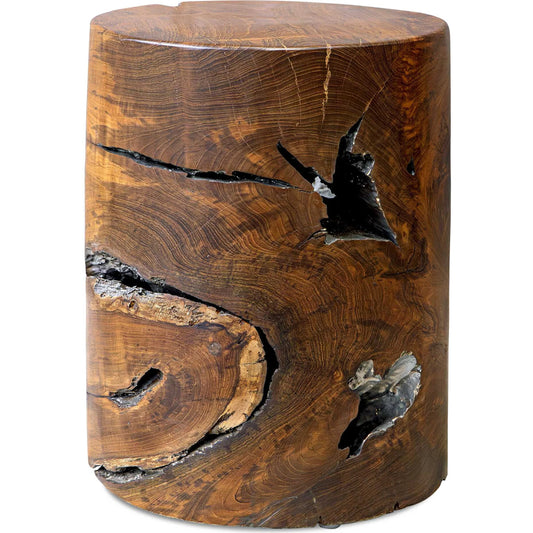Rafe Accent Stool by Uttermost in natural, antique silver. Made from teak wood in a unique style.
