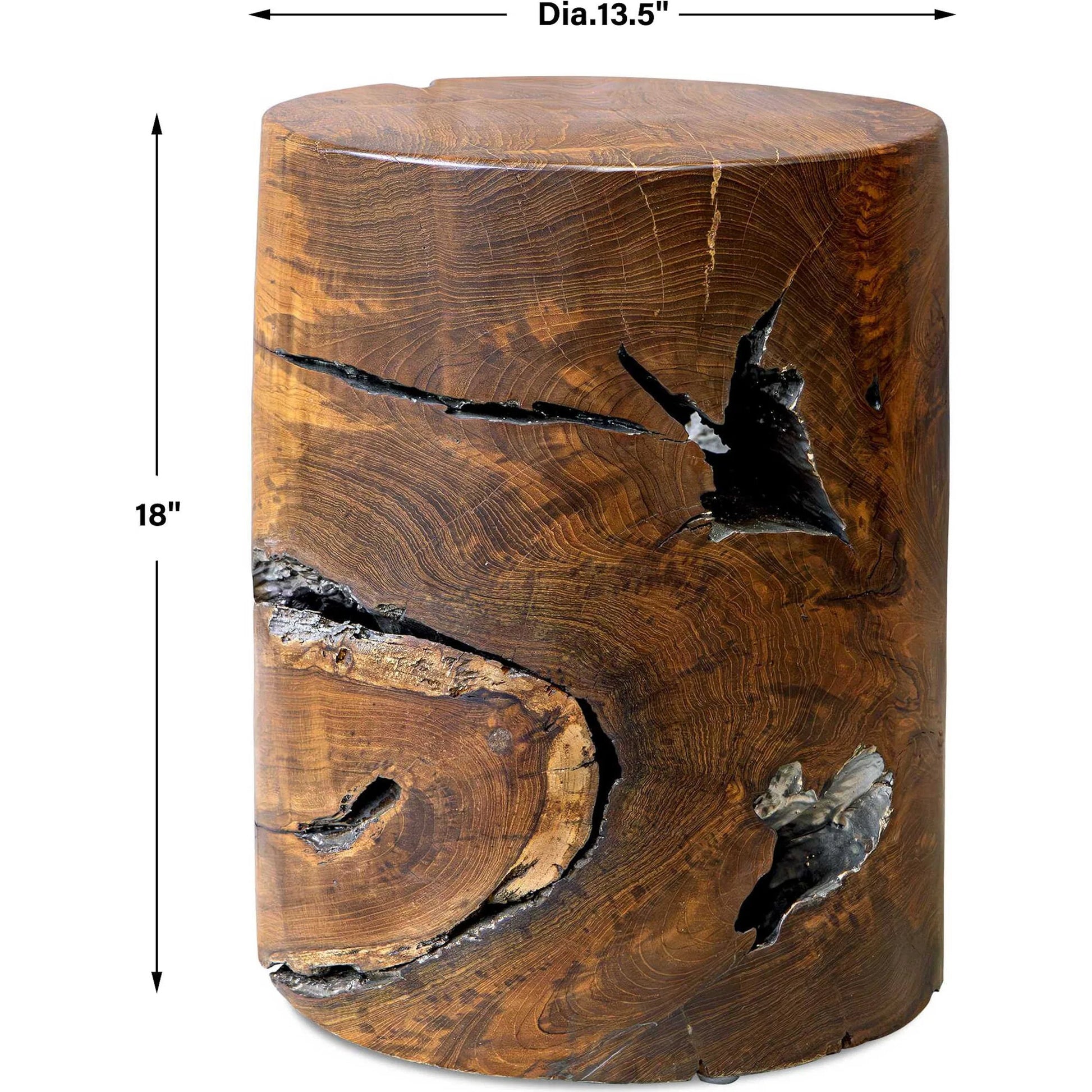 Rafe Accent Stool by Uttermost in natural, antique silver. Made from teak wood in a cottage & farmhouse style.